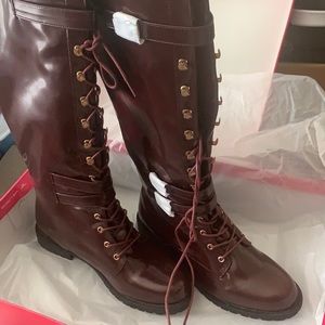 COPY - ShoeDazzle, Flat lace up boot, size 12; bordeaux color; never worn